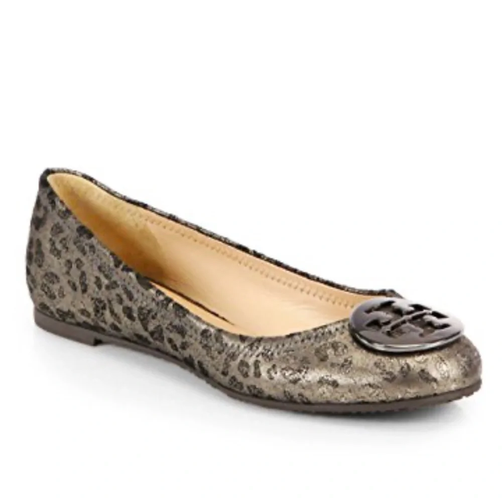 Tory Burch Luisa‎ Anthracite Metallic Women's Leopard Print Ballet Flats